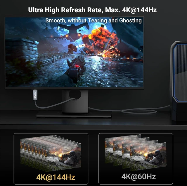 Alt view image 3 of 7 - Active DisplayPort to HDMI 2.1 Cable 8K@60Hz 4K@144Hz 10ft for PC Monitor