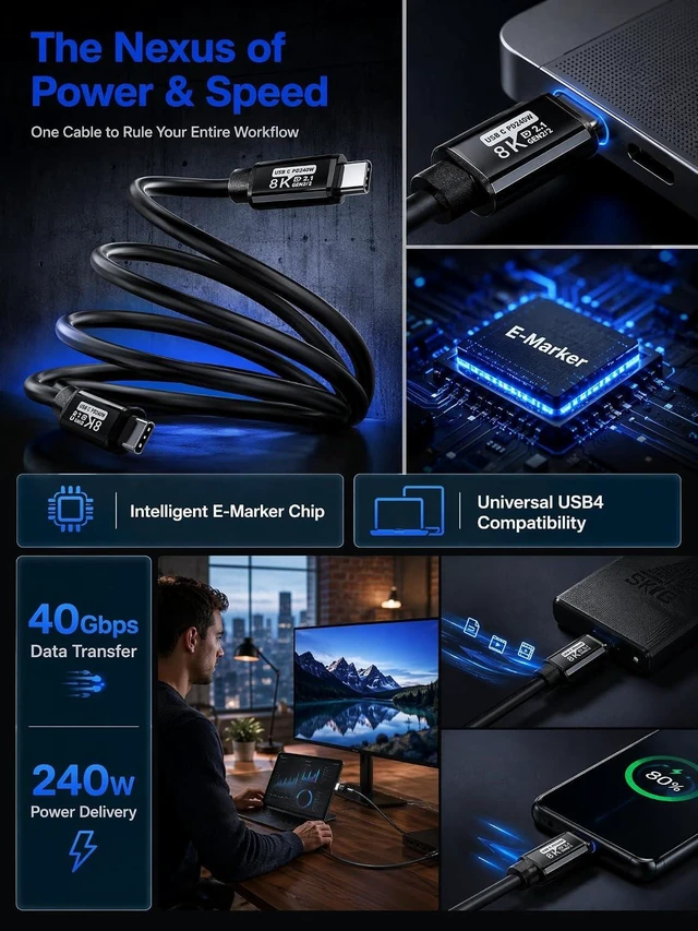 Alt view image 5 of 7 - USB C to C Cable 40FT,8K60HZ GEN2x2(Data usb2.0),USB TYPE C Video Output From USB3.2/ USB4.0 (NOT 100% Fast Charging) & Sync for Xreal MacBook Pro iPad Pro iPhone 15-16-17 Pro S22 Portable Monitor