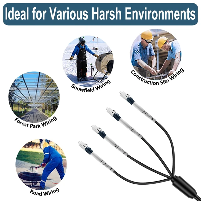 Alt view image 4 of 6 - 4 Core Industrial TPU OS2 LC to LC Outdoor Armored Fiber Optic Cable, OS2 4 Strands Single Mode Fiber Patch Cable, Direct Burial 9/125um, OD-5mm,100m/328ft