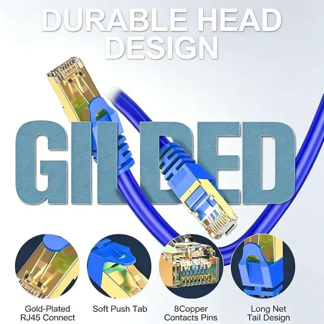Alt view image 2 of 7 - Cat8 Ethernet Cable 300Ft Round S/FTP Outdoor&Indoor Heavy Duty High Speed Cat8 LAN Network Cable 40Gbps 2000Mhz Blue