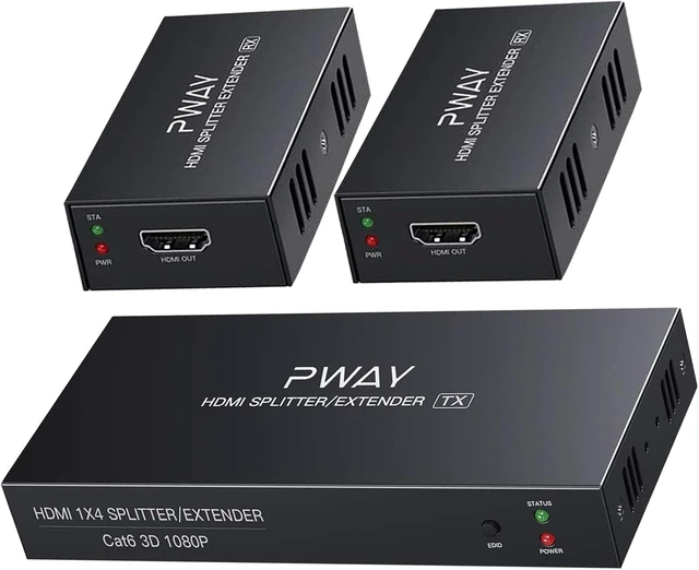 Main image of HDMI Extender Splitter 1080p 3D 1x2 2 Port164Ft/50m Over CAT5e/CAT6/CAT7 with 2X HDMI Loop Out EDID One Power Supply (1 in 2 Out)