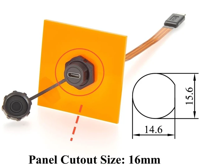 Alt view image 2 of 7 - IP67 USB 3.1 Type-C Male to Female Extension Cable 10Gbps Flush Panel Mount USB 3.1 Gen2 C FPC Ribbon Flat Slim Cable 100W for Data Transfer Charging, Cabinet, Embedded PC, Automation(0.2m)