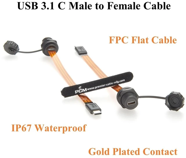 Alt view image 3 of 7 - IP67 USB 3.1 Type-C Male to Female Extension Cable 10Gbps Flush Panel Mount USB 3.1 Gen2 C FPC Ribbon Flat Slim Cable 100W for Data Transfer Charging, Cabinet, Embedded PC, Automation(0.2m)