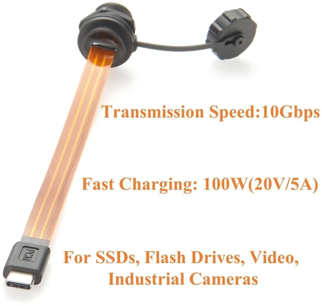 Alt view image 4 of 7 - IP67 USB 3.1 Type-C Male to Female Extension Cable 10Gbps Flush Panel Mount USB 3.1 Gen2 C FPC Ribbon Flat Slim Cable 100W for Data Transfer Charging, Cabinet, Embedded PC, Automation(0.2m)