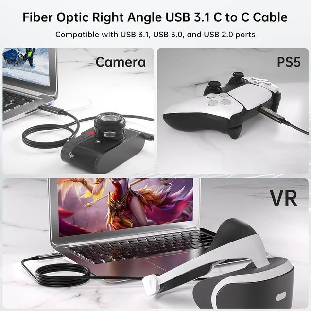 Alt view image 6 of 7 - USB C Fiber Optic Cable Right Angled 33FT, 10Gbps USB 3.2 Gen2 Active USB Cable with German SiliconLine Chip, Ultra Slim & Long Distance for Logitech 4K Camera,VR/AR,Video Conference,Industrial System