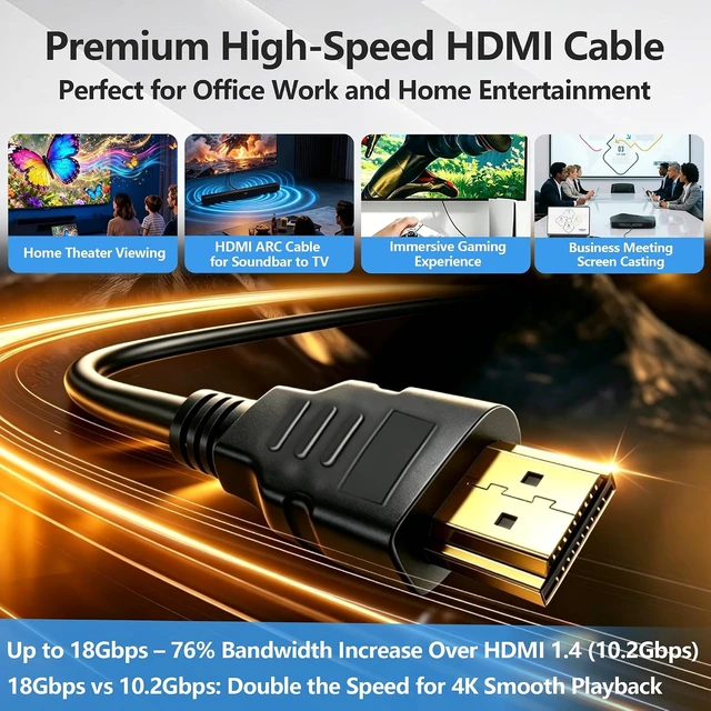 Alt view image 7 of 7 - HDMI Cable High Speed for TV: 6ft (10-Pack) 4K HD HDMI 2.0 Cord, 4K@60Hz 18Gbps 2160p HDR ARC Premium Certified Male to Male Wire for Monitor, Laptop, Computer, PC, PS4, Xbox, Roku, Soundbar