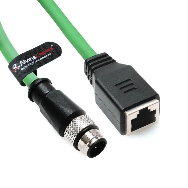 Main image of Alvin's Cables M12 D-Code 4 Pin Male to RJ45 Female Ethernet Cable for Industrial Camera Sensor, RJ45 Female Socket High-Flex Cat6a Cable for Automation Application 16.4ft/5m Green