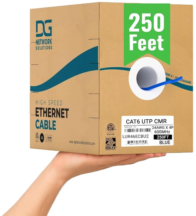 Main image of DG Cat6 Riser (CMR), 250ft, Unshielded, 24AWG, with Spline (+), Solid Bare Copper, 600MHz, ETL Listed, Indoor/Home/Commercial Use, Bulk Ethernet Cable, Blue