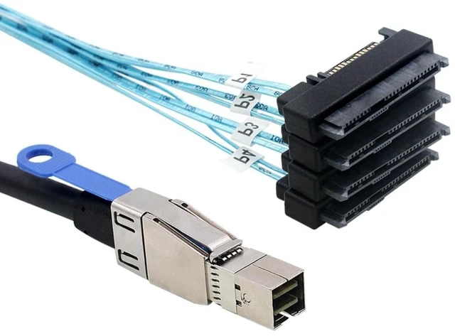 Alt view image 2 of 5 - Mini SAS HD SFF-8644 to 4X SFF-8482 29P+15Pin SATA /4PIN Power Cable for HDD Data Cable 1M (SFF-8644 to SFF-8482+15Pin)