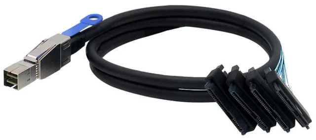 Alt view image 3 of 5 - Mini SAS HD SFF-8644 to 4X SFF-8482 29P+15Pin SATA /4PIN Power Cable for HDD Data Cable 1M (SFF-8644 to SFF-8482+15Pin)