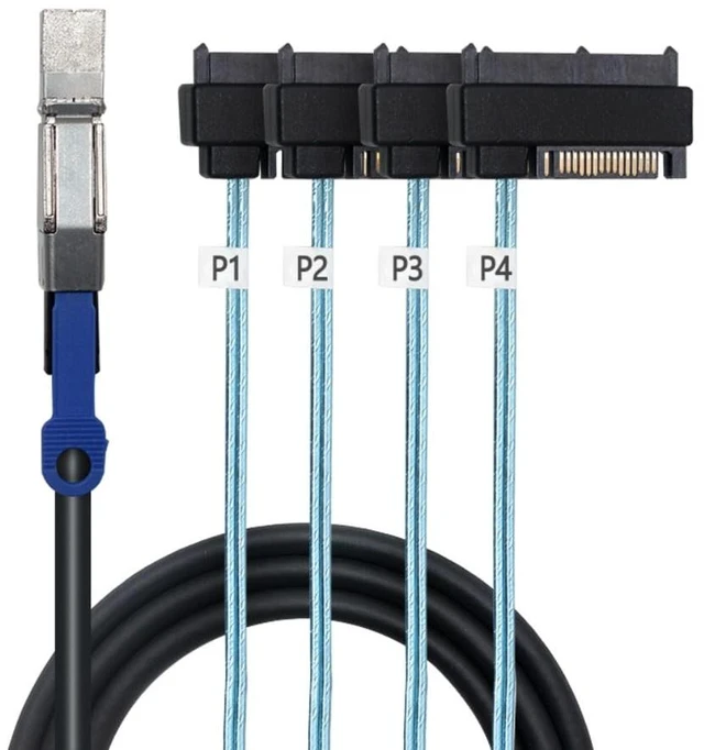 Alt view image 4 of 5 - Mini SAS HD SFF-8644 to 4X SFF-8482 29P+15Pin SATA /4PIN Power Cable for HDD Data Cable 1M (SFF-8644 to SFF-8482+15Pin)