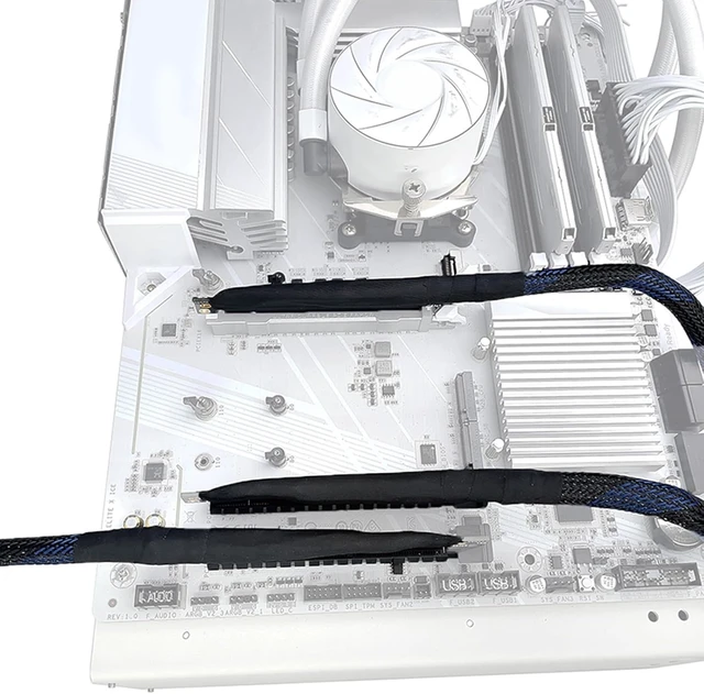 Alt view image 2 of 7 - PCIe5.0 X16 Left Entry GPU Extension Cable with 180 Degree Rotation Braide Sleeving and Low Signals Attenuation