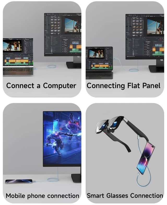 Alt view image 6 of 7 - (light blue,3.3FT/1M) 80Gbps USB C Data Cable Compatible with Thunderbolt 5/4/3,Slim Connector,Flexible USBC 100W Fast Charging,Video Cable 16K/8K/4K for iPhone 17/16 Series,MacBook and more.