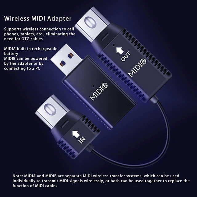 Alt view image 2 of 7 - Cordless MIDI Adapter, USB Cordless BT MIDI Converter, Professional MIDI to USB MIDI Controller for Digital Piano Keyboard to MIDI Device, for OS X for iOS for Win XP