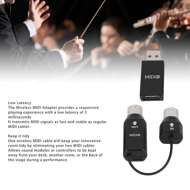 Alt view image 5 of 7 - Cordless MIDI Adapter, USB Cordless BT MIDI Converter, Professional MIDI to USB MIDI Controller for Digital Piano Keyboard to MIDI Device, for OS X for iOS for Win XP