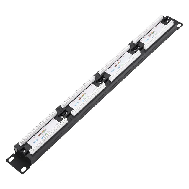 Main image of CAT6 Patch Panel, 24 Port Rack Mount Cable Management Panel for High Speed Transmission in Data Centers and Home Offices, Black Metal Plastic 19 x 1.7 x 1.4 Inches