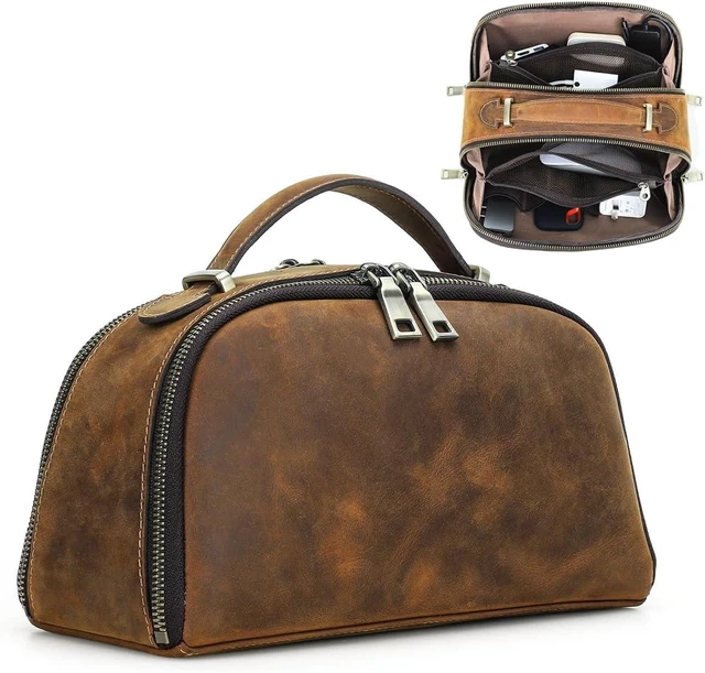 Main image of CONTACTS Full Grain Leather Tech Organizer Travel Case for Electronics Accessories Portable Cable Organizer Pouch with Handle, Storage Bag for Charger, Cables, Power Bank, Mouse