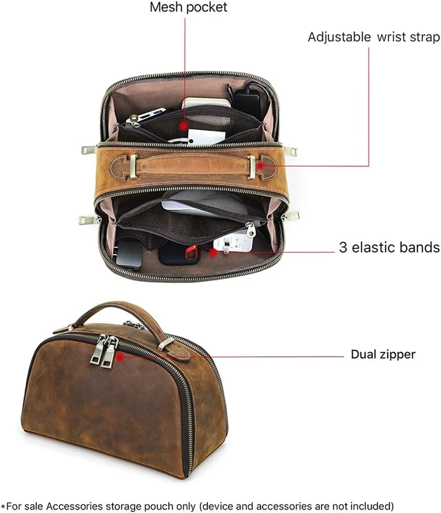 Alt view image 5 of 7 - CONTACTS Full Grain Leather Tech Organizer Travel Case for Electronics Accessories Portable Cable Organizer Pouch with Handle, Storage Bag for Charger, Cables, Power Bank, Mouse