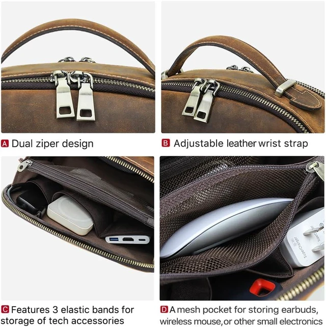 Alt view image 4 of 7 - CONTACTS Full Grain Leather Tech Organizer Travel Case for Electronics Accessories Portable Cable Organizer Pouch with Handle, Storage Bag for Charger, Cables, Power Bank, Mouse