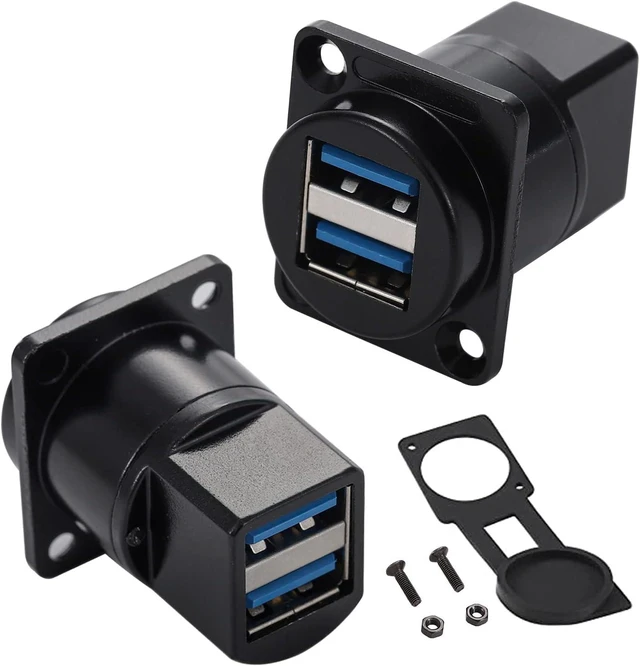 Main image of PENGLIN 2PCS Dual Ports USB 3.0 Panel Mount Connector,USB 3.0 Female to Female Coupler D-Type USB Bulkhead Adapter with Waterproof Cap