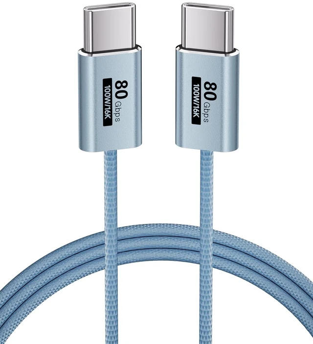 Main image of (light blue,3.3FT/1M) 80Gbps USB C Data Cable Compatible with Thunderbolt 5/4/3,Slim Connector,Flexible USBC 100W Fast Charging,Video Cable 16K/8K/4K for iPhone 17/16 Series,MacBook and more.