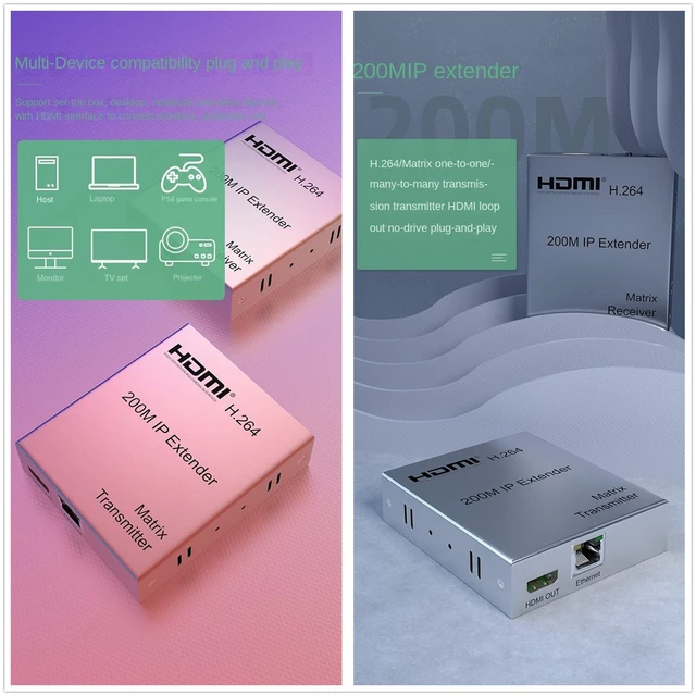 Alt view image 4 of 7 - 200M HDMI KVM IP Extender, Over UTP/STP CAT5e CAT6 RJ45 Ethernet LAN Network Cable HDMI Extender Matrix for PS3 PS4 PS5 PC to Several TV TCP IP Protocol (TX+RX)