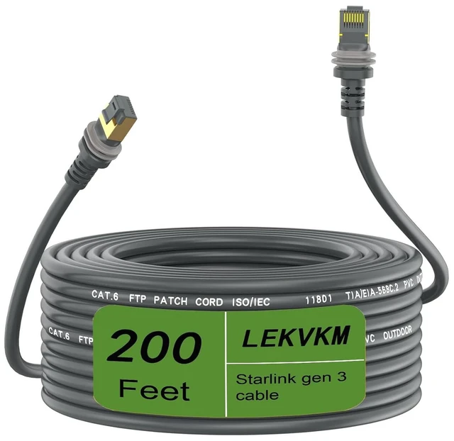 Main image of Starlink Gen 3 Cable 200 Feet, Waterproof V3 Cable for Starlink Rectangular Satellites, High-Speed Satellite Starlink Accessories(61 Meters)