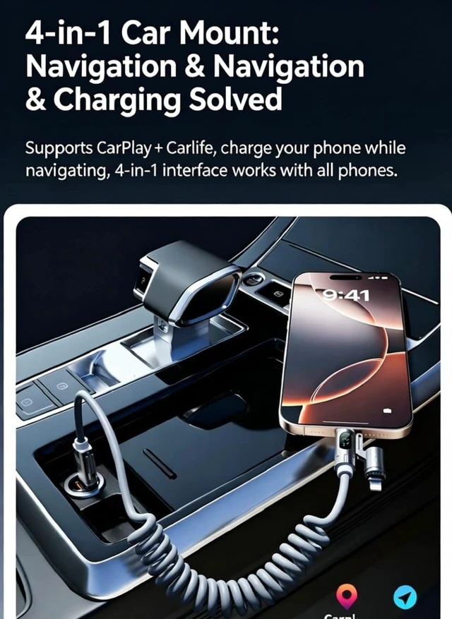 Alt view image 6 of 7 - 240W 4-in-1 Coiled Fast Charging Cable with LED Display, USB-A and Type-C to Type-C Compatible with Lightning, 2m, Zinc Alloy and TPU (Grey)