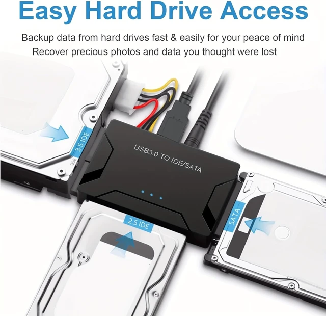 Alt view image 2 of 7 - USB 3.0 to IDE/SATA Hard Drive Adapter, External Converter for 2.5" 3.5" IDE SATA HDD SSD DVD Optical Drive, Universal Hard Drive Reader with 12V 2A Power Supply Support 6TB