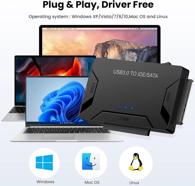 Alt view image 6 of 7 - USB 3.0 to IDE/SATA Hard Drive Adapter, External Converter for 2.5" 3.5" IDE SATA HDD SSD DVD Optical Drive, Universal Hard Drive Reader with 12V 2A Power Supply Support 6TB