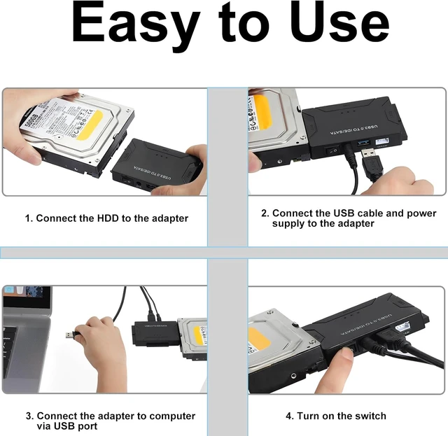 Alt view image 7 of 7 - USB 3.0 to IDE/SATA Hard Drive Adapter, External Converter for 2.5" 3.5" IDE SATA HDD SSD DVD Optical Drive, Universal Hard Drive Reader with 12V 2A Power Supply Support 6TB