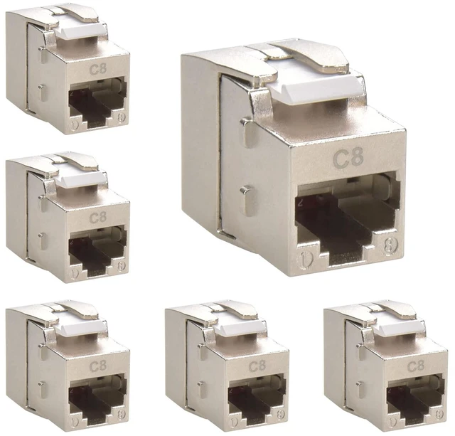 Main image of Cat.8 RJ45 Tool Less Shielded Keystone Jack, Ethernet Cable Jack, 22AWG-24AWG, 40Gbps, 2000MHz, 2GHz, Easy Termination, Tool Free (6-Pack)