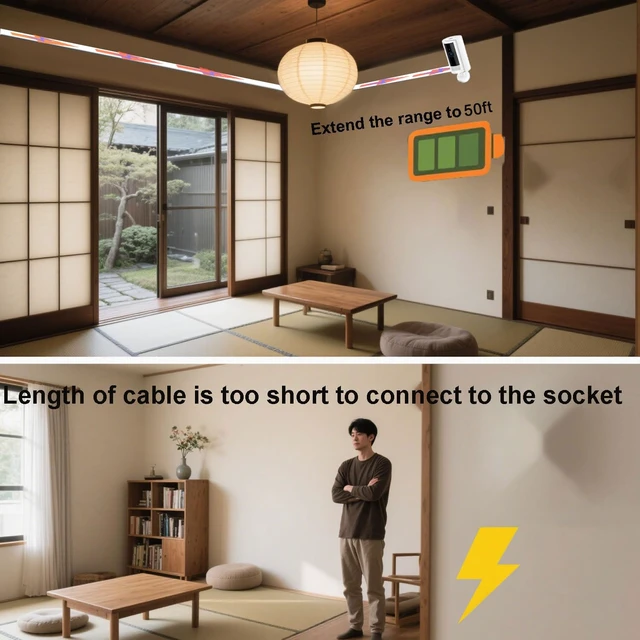 Alt view image 4 of 7 - 50FT/15m Type C Extension Cable for CCTV Security Camera,Wyze Cam v4,Pan v4,Wyze V3,WYZE Duo Cam Pan,Petcube Cam Indoor/Petcube Cam 360,Tapo TP-Link 2K C120,Flat USB C Extension Charging Cord