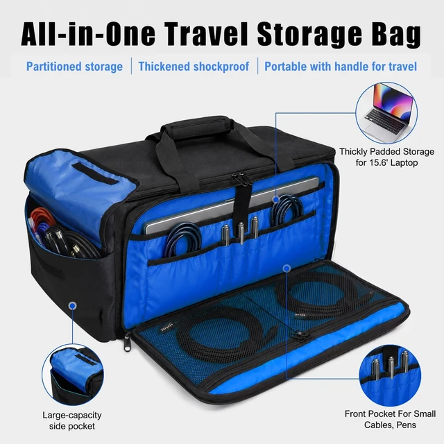 Alt view image 3 of 7 - DJ Cable Bag, Large Capacity Cable Organizer with Laptop Pocket and Adjustable Dividers, Professional DJ Equipment Gig Bag for Musicians, Studio, Stage, Travel (Navy Blue)