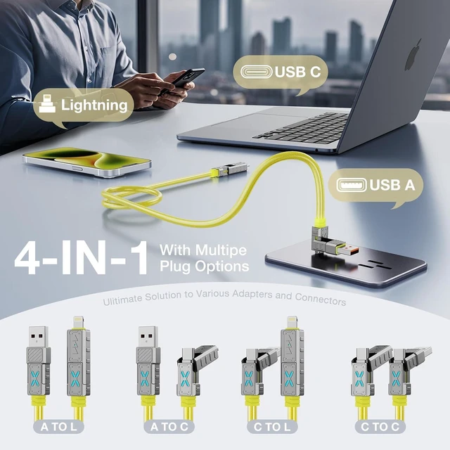 Alt view image 2 of 7 - 4-in-1 USB C to Lightning Cable 240W Fast Charging Cable USB to USB C Cord Compat. for iPhone Charger 5ft USB A to USB C Cord Compat. with iPhone 18 17 16 15 14 13 Pro Max iPad MacBook