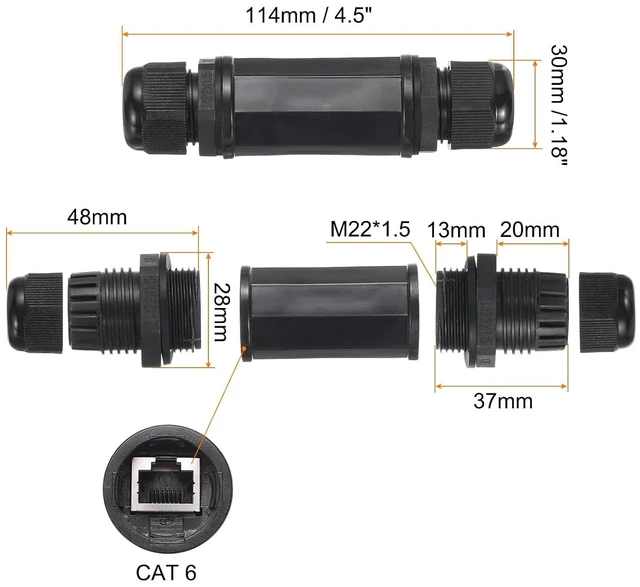 Alt view image 2 of 6 - MECCANIXITY Waterproof RJ45 Coupler, Dual Head Shielded Female to Female IP67 Ethernet Outdoor LAN Cable Connector for Cat6/Cat5e/Cat5, Pack of 10