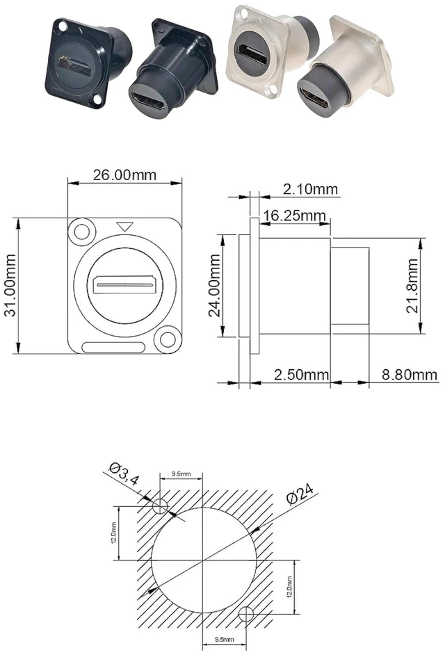 Alt view image 3 of 5 - HangTon 5pack HDMI 2.0 Waterproof Coupler Connector Panel Socket Bulkhead Feed Through, D-Type Inline Cable Female to Female Extension