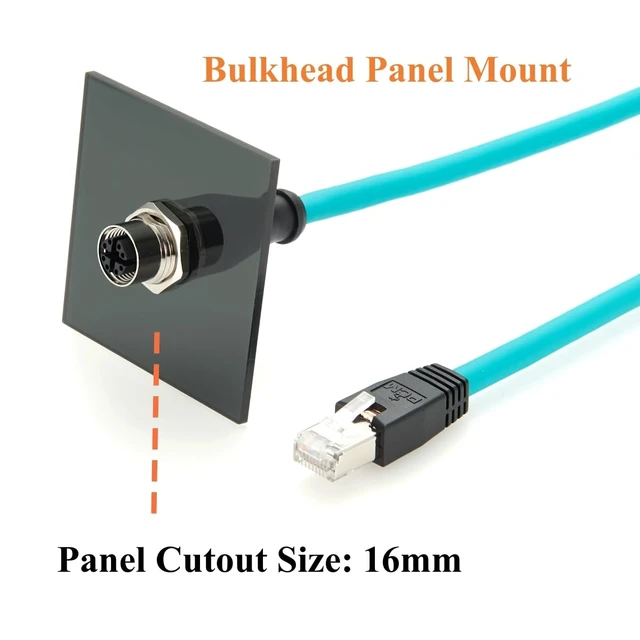Alt view image 3 of 7 - M12 X Code 8Pin to RJ45 Bulkhead Panel Mount Cable M12 Female to RJ45 CAT6A Industrial Ethernet Cable Shielded High Flex for GigE Vision Camera, Machine Vision, PoE Sensor, PLC, Robotics (0.3M/1FT)