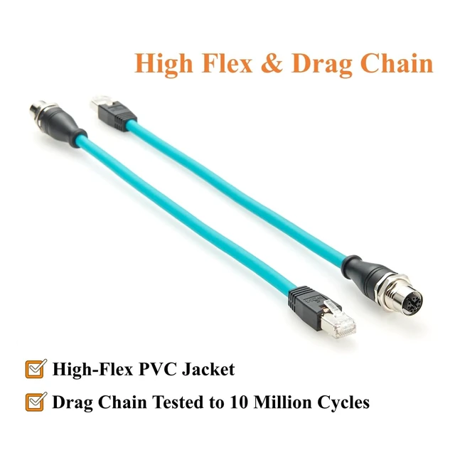 Alt view image 5 of 7 - M12 X Code 8Pin to RJ45 Bulkhead Panel Mount Cable M12 Female to RJ45 CAT6A Industrial Ethernet Cable Shielded High Flex for GigE Vision Camera, Machine Vision, PoE Sensor, PLC, Robotics (0.3M/1FT)