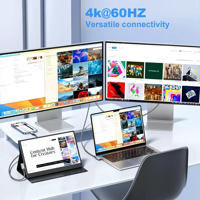 Alt view image 3 of 7 - 3FT Right Angle USB C Monitor Cable 3-Pack, 20Gbps, 4k@60HZ, 100W PD