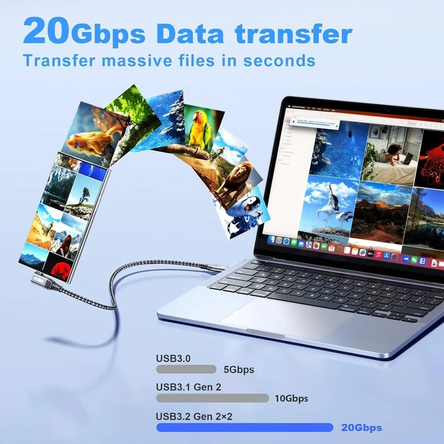 Alt view image 2 of 7 - 3FT Right Angle USB C Monitor Cable 3-Pack, 20Gbps, 4k@60HZ, 100W PD