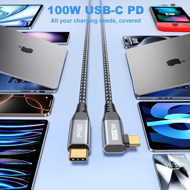 Alt view image 5 of 7 - 3FT Right Angle USB C Monitor Cable 3-Pack, 20Gbps, 4k@60HZ, 100W PD
