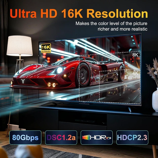 Alt view image 3 of 7 - 80Gbps Displayport Cable 2.1,16K@60Hz, 8K@120Hz, 4K@240Hz,1080P@360Hz, DP80 HDR DSC 1.2a,FreeSync Display Port Cord for Gaming PC, Monitor 5090,7900XTX,S1334 (4 ft -5pack)