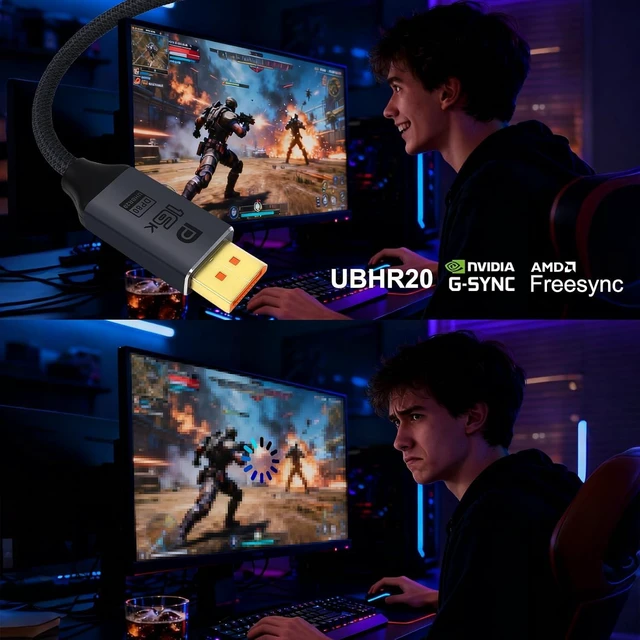 Alt view image 4 of 7 - 80Gbps Displayport Cable 2.1,16K@60Hz, 8K@120Hz, 4K@240Hz,1080P@360Hz, DP80 HDR DSC 1.2a,FreeSync Display Port Cord for Gaming PC, Monitor 5090,7900XTX,S1334 (4 ft -5pack)