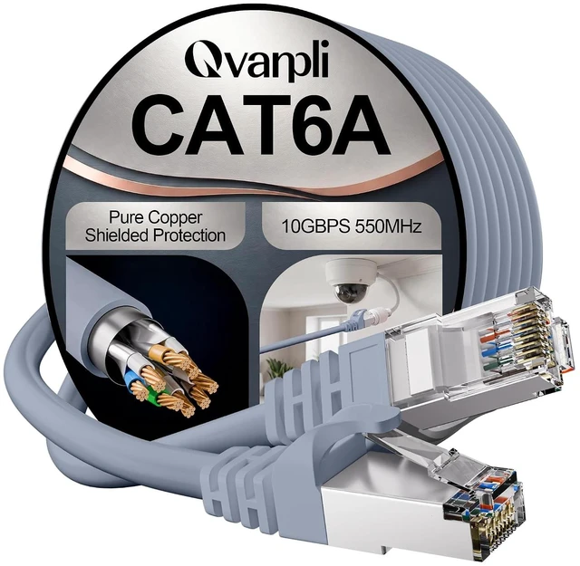 Main image of 10Gbps Shielded Cat 6A Ethernet Cable 100FT, Pure Copper Cat6A Cable, Grey