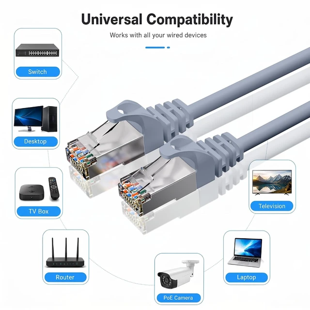 Alt view image 6 of 6 - 10Gbps Shielded Cat 6A Ethernet Cable 100FT, Pure Copper Cat6A Cable, Grey