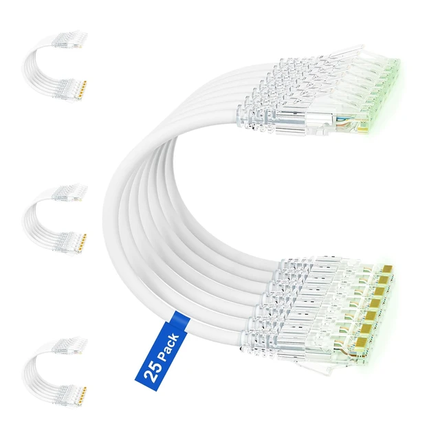 Main image of iwillink Cat6/ Cat6a Patch Cables 10ft (25 Pack),Slim Ethernet Cable 28AWG,10Gbps High-Speed, Snagless UTP Cat6 Patch Cable for Patch Panel to Switch, Home, Office Network - White