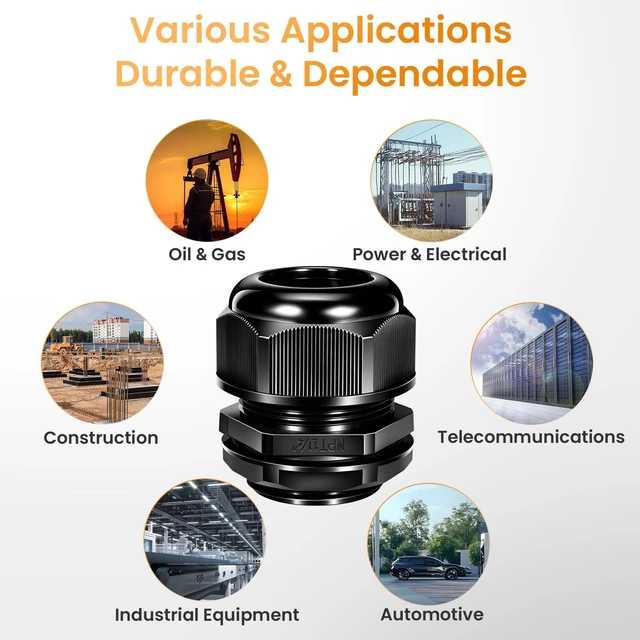 Alt view image 7 of 7 - QILIPSU 10pcs 1-1/4" NPT Cable Gland Waterproof IP68 Nylon Cable Pass Through Cord Grip Connector Strain Relief Wire Grommet