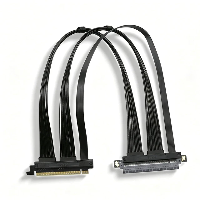 Main image of PCIe 5.0 X16 Riser Cable Right Angle Left Angle Straight Flexible Bundle Cable for AI Server 50-60 CM Length Black and White (Black, Straight 50cm)