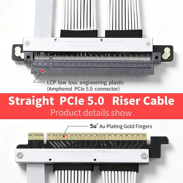 Alt view image 6 of 7 - PCIe 5.0 X16 Riser Cable Right Angle Left Angle Straight Flexible Bundle Cable for AI Server 50-60 CM Length Black and White (Black, Straight 50cm)